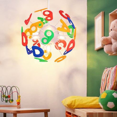 Pendelleuchte Kinderzimmer Buchstaben-Design | bunte Kugel, 14 Fassungen
