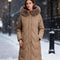 Damen Daunenjacke lang mit Fellkragen & Kapuze