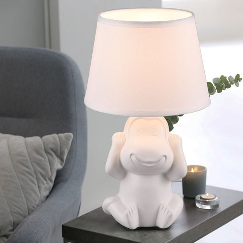 Keramik-Tischlampe für Kinderzimmer | Nachtlicht mit Stoffschirm dekorative Tierlampe