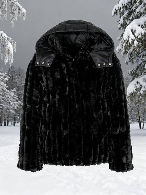 Fluffy Wintermantel Damen mit Kapuze | Fleece-Look & Eleganz