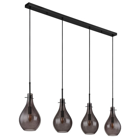 VelaLum Hängelampe 4-Flammen Rauchglas | E14 Metall moderne Pendelleuchte