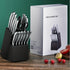 Küchenmesser-Set 16 Stück | Edelstahl Holzblock & Messerschärfer | schwarze Griffe