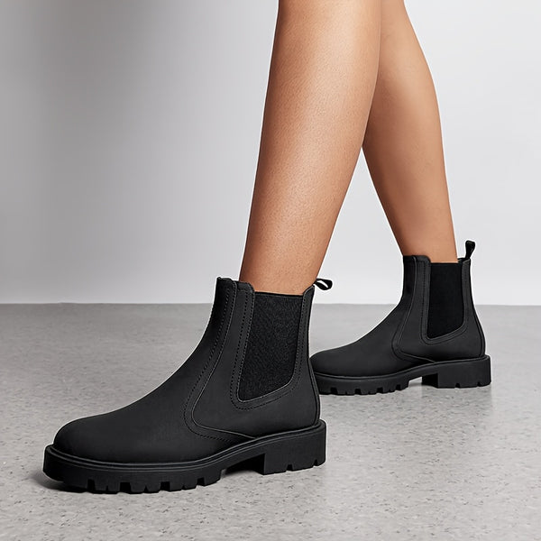 DAMEN SCHLUPFSTIEFEL MIT RUNDER SPITZE UND NIEDRIGEM ABSATZ – BEQUEME STIEFELETTEN