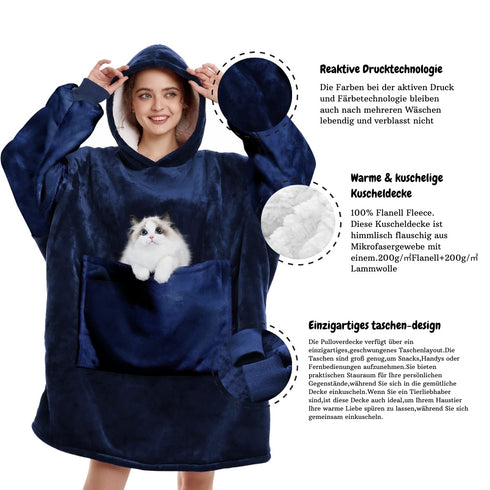 Übergroße Kapuzenpulloverdecke mit Ärmeln und Taschen | Flauschige Pulloverdecke