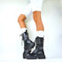SCHWARZE PUNK GOTHIC DAMENSTIEFEL MIT NIEDRIGEM ABSATZ UND PROFILSOHLE – PLATEAU BIKER BOOTS