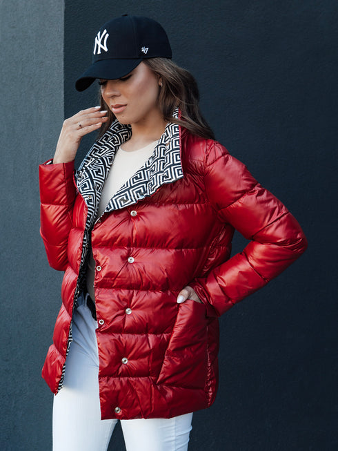 Doppelseitige Damen Steppjacke | geometrischer Print & Wendefunktion