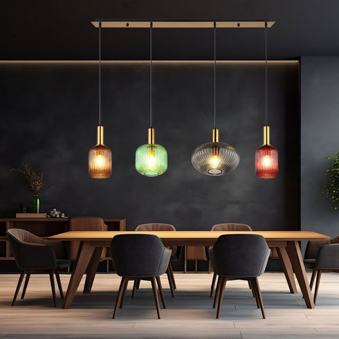 Aila 4-Licht Retro Pendelleuchte Hängendes Licht Metallglas