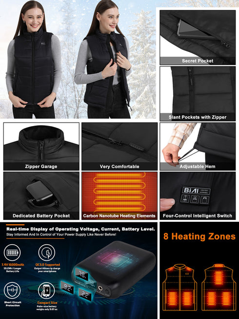 Damen Heizweste mit 7.4V 16000mAh Akku | Schnellaufladung