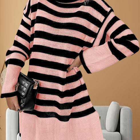 Rollkragen-Strickkleid | Knielanges Winterkleid mit lockerer Passform