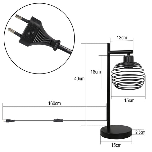 Vintage Industrietischlampe Schwarz | E27 Retro-Tischlampe für Schlafzimmer und Büro
