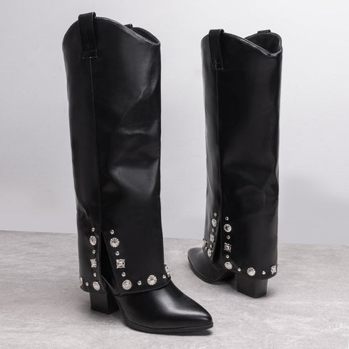 DAMEN ELEGANTE HAIFISCH-STIL FALTBARE STIEFEL