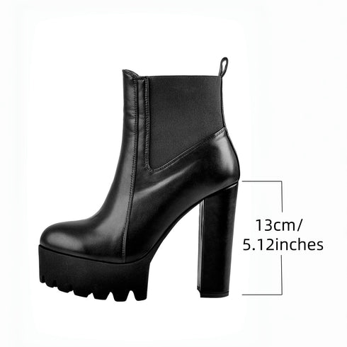 BEQUEME ELASTISCHE PLATEAUSOHLE-STIEFELETTEN MIT BLOCKABSATZ