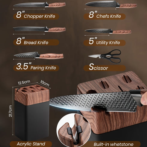 Asahi 7-teiliges Küchenmesser-Set mit Messerblock | Shiraki