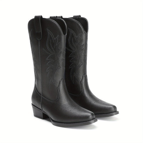 DAMEN WESTERN STIEFEL MIT BLOCKABSATZ – SLIP-ON MID-CALF BOOTS MODISCHE DAMENSTIEFEL