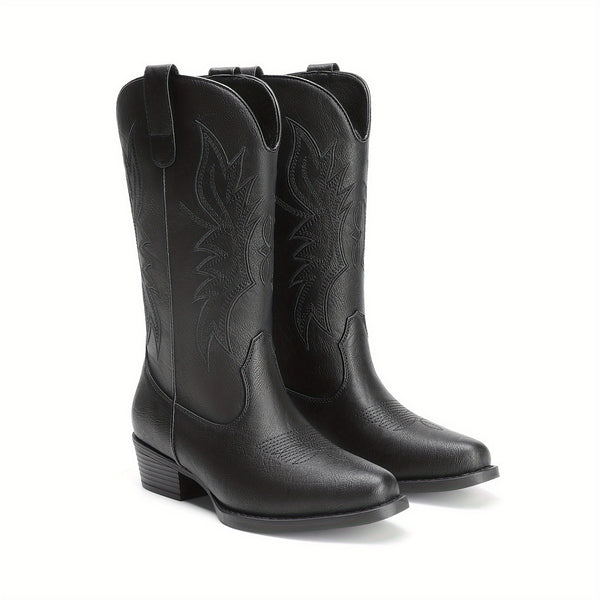DAMEN WESTERN STIEFEL MIT BLOCKABSATZ – SLIP-ON MID-CALF BOOTS MODISCHE DAMENSTIEFEL