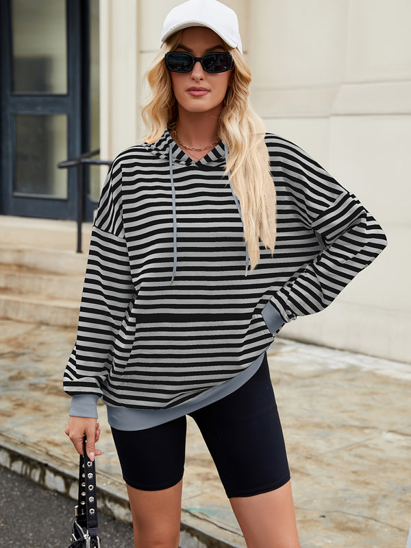 DAMEN PULLOVER – GESTREIFTER OVERSIZED KAPUZENPULLI LOCKERER SCHNITT