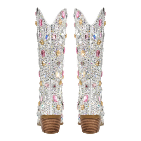 FUNKELNDE DAMEN COWBOY-STIEFEL MIT GUMMISOHLE - GLAMOURÖSE HIGH-HEEL-STIEFEL