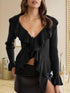 DAMEN V-AUSSCHNITT PULLOVER MIT RÜSCHENÄRMELN | LOCKERE STRICKJACKE