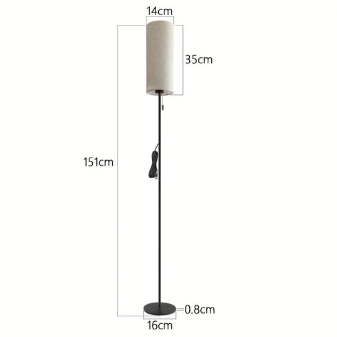 Solveig LED-Stehlampe Vintage-Stoffbildschirm mit Zugkettenschalter | Shiraki
