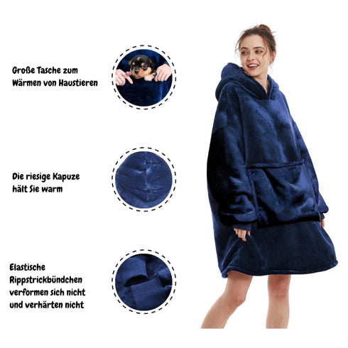 Übergroße Kapuzenpulloverdecke mit Ärmeln und Taschen | Flauschige Pulloverdecke