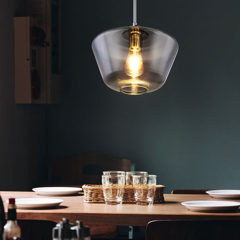 Freja runde Hängelampe Pendelleuchte Rauchglas Chrom Textilkabel