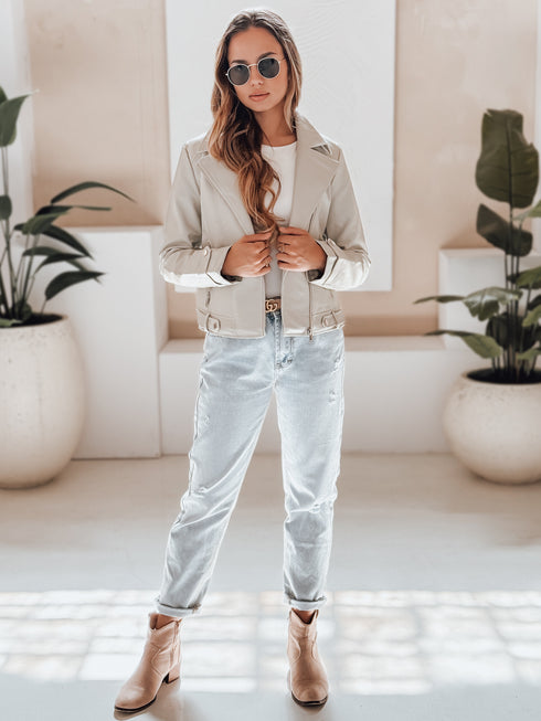 Damen Leder Bikerjacke mit Gürtel mit Reißverschluss und Taschen