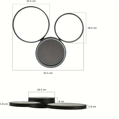 3-Ring LED Deckenleuchte 22 W Schwarz | Warmweiß für Kinderzimmer & Schlafzimmer