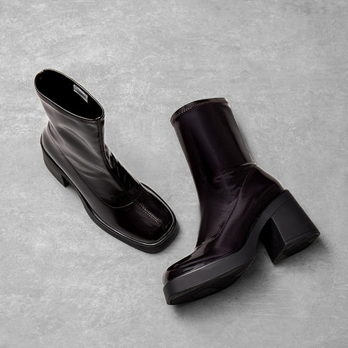 STILVOLLE DAMEN PLATEAU-STIEFELETTEN IN SCHWARZ - BEQUEMER BLOCKABSATZ MIT PROFILSOHLE