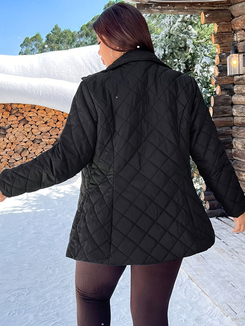 Damen Jacke Plus Size Gesteppte - Warme Schwarze Jacke mit Reißverschluss