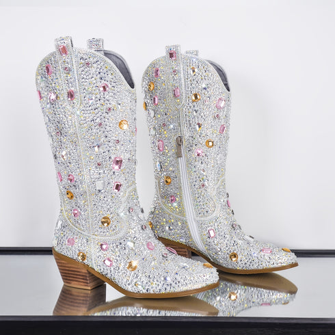 FUNKELNDE DAMEN COWBOY-STIEFEL MIT GUMMISOHLE - GLAMOURÖSE HIGH-HEEL-STIEFEL