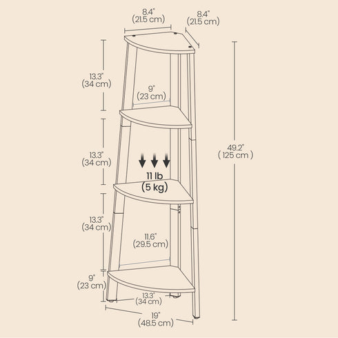 Eckregal "Tatsuki" – 4-stöckiges Bücherregal im Industrie-Design, Leiterregal aus Holz und Stahlrahmen, Standregal für Wohnzimmer, Büro oder Flur, platzsparend & robust