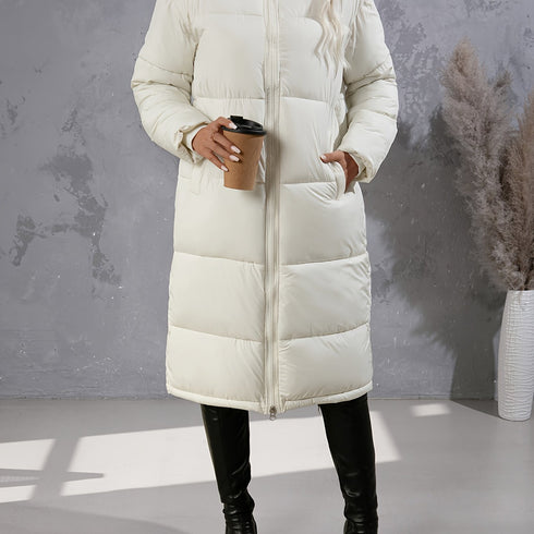 Wintermantel Damen | lang mit Pelzkragen & Kapuze