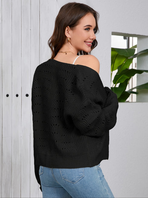 Damen Pullover Cardigan mit langen Ärmeln und hohlem Design
