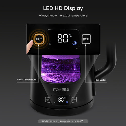 1,7L Glas Wasserkocher | 2200W, 5 Temperaturstufen Warmhaltefunktion Schnellkochend