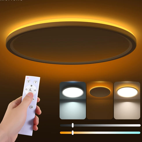 LichtGlanz Dimmbare LED-Deckenleuchte mit Fernbedienung - Rund für Schlafzimmer, Küche & Wohnzimmer - Einfache Installation, Energiesparend