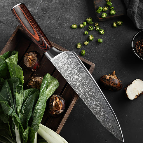 Shinju 2‑teiliges Damastmesser‑Set | Kochmesser & Fleischmesser | Pakkaholzgriff | Shiraki