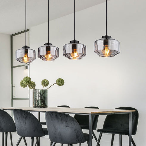 Solveig Esstisch Hängelampe Schwarz 3-flammig Rauchglas Modern E27
