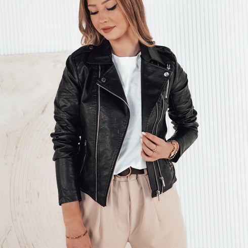 Kurze Damen-Lederjacke mit Zippern & Klappen | stylischer Bikerlook