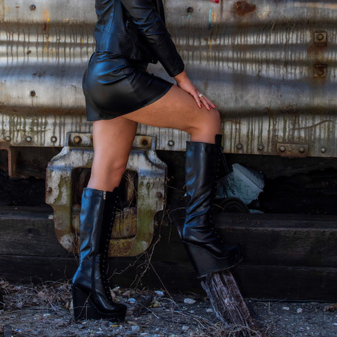 FRAUEN KNIEHOHE PLATEAU-KEILSTIEFEL