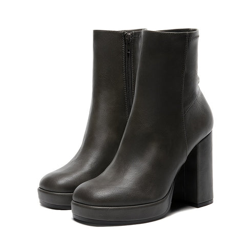 DAMEN-SCHWARZ-STIEFELETTEN MIT BLOCKABSATZ