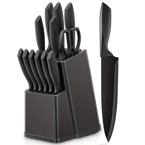 Messerblock-Set 13 Stück | BO-Oxidation Edelstahl | Selbstschärfer & Anti-Slip Griffe