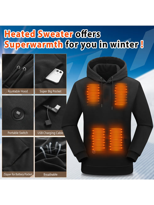 Beheizbarer Hoodie mit 9 Heizbereichen | USB-Aufladung Temperaturregelung Langer Ärmel