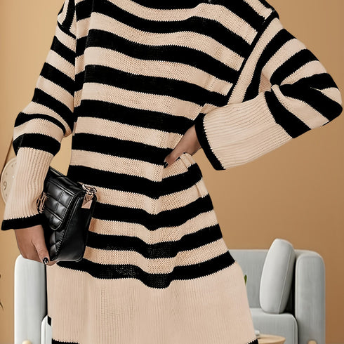 Rollkragen-Strickkleid | Knielanges Winterkleid mit lockerer Passform