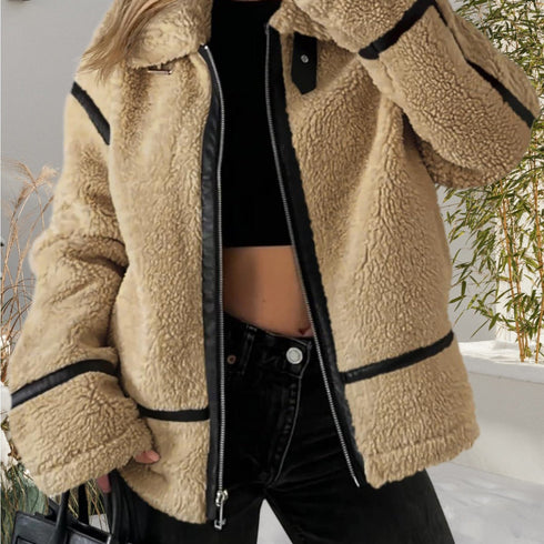 Damen Winter Kunstpelzjacke | Eleganter Sherpa-Mantel mit Reißverschluss