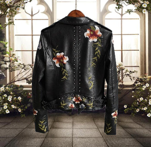 BLUMENMUSTER DAMEN BIKERJACKE | TRENDY UND ELEGANT
