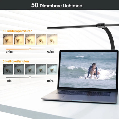 Doppelkopf LED Schreibtisch Tischlampe Dimmbar Leselampe