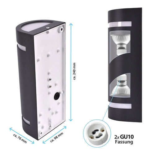 Viktoria GU10 Außenwandleuchte Aluminium IP44 Anthrazit | Shiraki