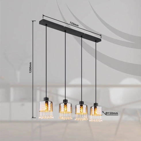 Linnea Luxus Pendelleuchte 4-flammig Glas & Metall | Shiraki
