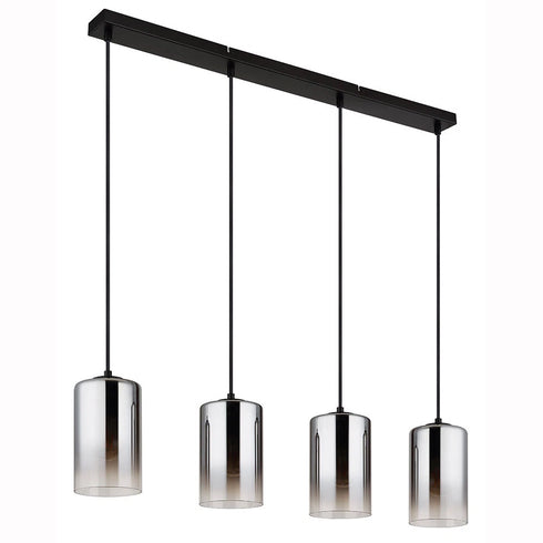 Ingrid LED Pendelleuchte Rauchglas Schwarz 4-flammig
