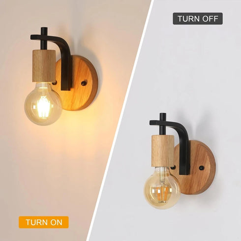 Sofia 2er Wandleuchten Holz Metall Vintage E27 | Shiraki